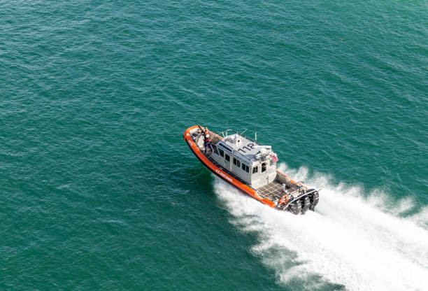 Miami, USA - September 06, 2014: Coast guard boat near Miami port on September 06, 2014 in Miami.