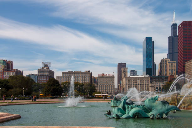 One of the largest fountains in the city of BakuBAKU, AZERBAIJAN- May 25 2024: One of the largest fountains in the city of Baku