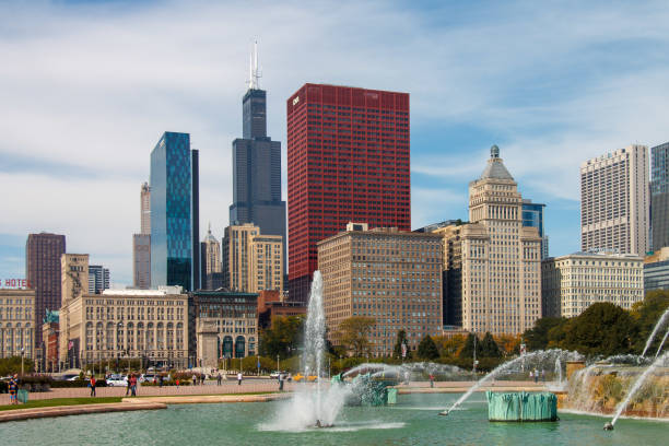 The skyline with modern architecture buildings in Chicago, IL, USA.