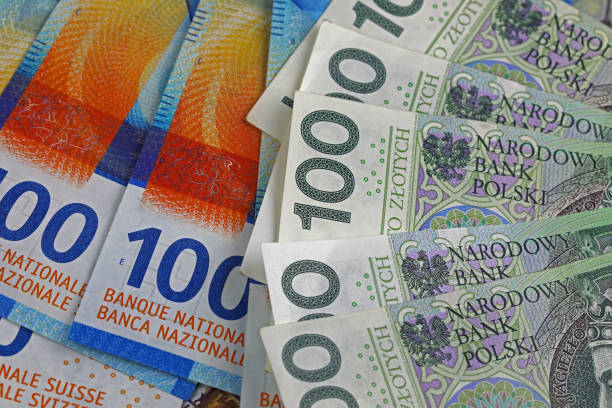 istock Swiss and Polish notes, PLN and CHF, two currencies 2167938070