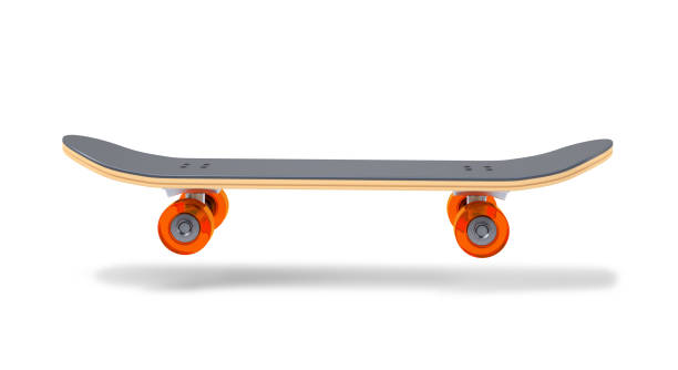 istock A skateboard with orange wheels and a black deck on a white background 2167942112