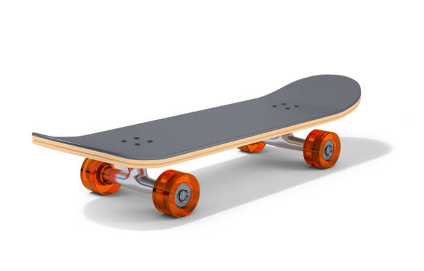 istock A skateboard with orange wheels and a grey deck 2167942139