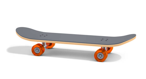 istock A skateboard with orange wheels and a grey deck 2167942146