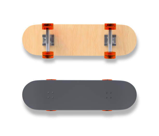 istock A skateboard with orange wheels on a white background 2167942188
