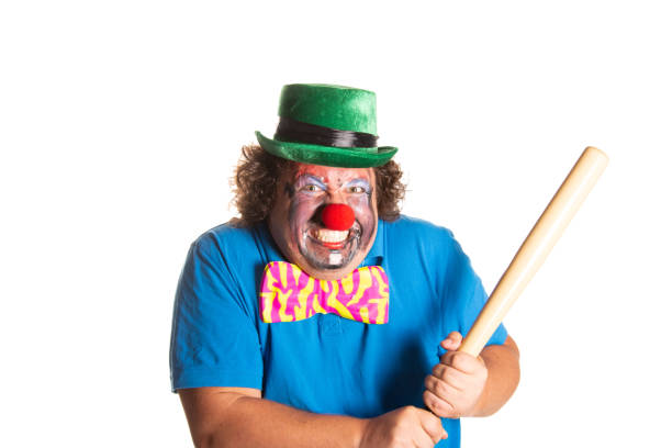 istock Evil clown from horror movies posing on a white background. 2167944010