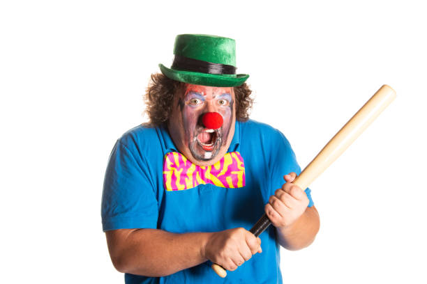 istock Evil clown from horror movies posing on a white background. 2167944036