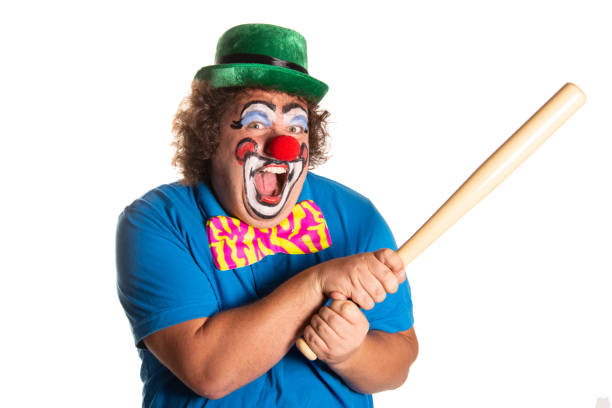 istock Evil clown from horror movies posing on a white background. 2167944109