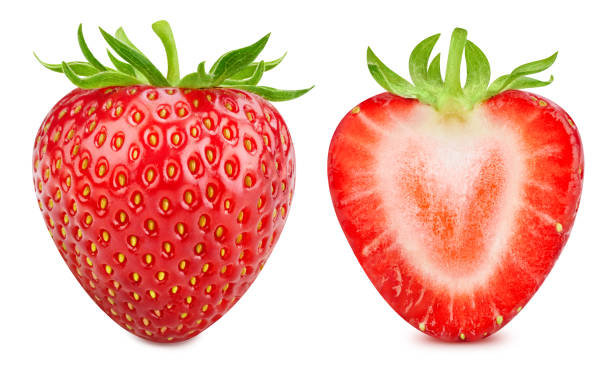 istock Whole strawberry and half on white isolated 2167946628