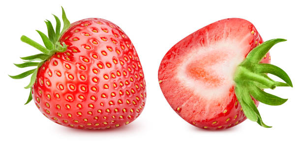 istock Whole strawberry and half on white isolated 2167946823