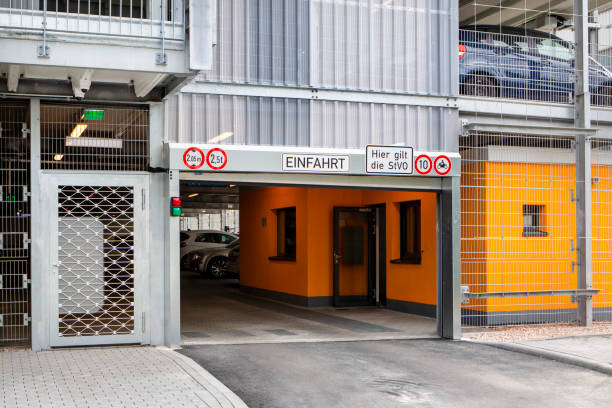 istock Exit and entrance of a modern parking garage 2167947027