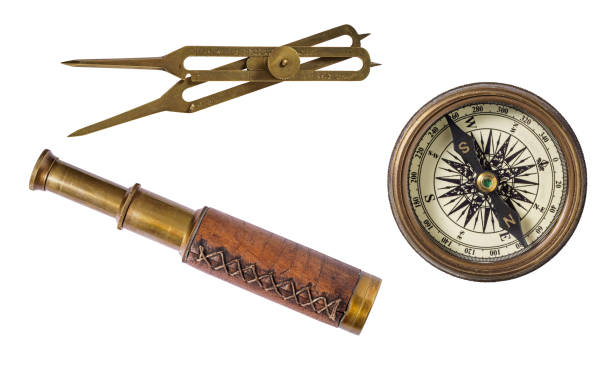 istock Vintage old compass, telescope and divider isolated 2167953166