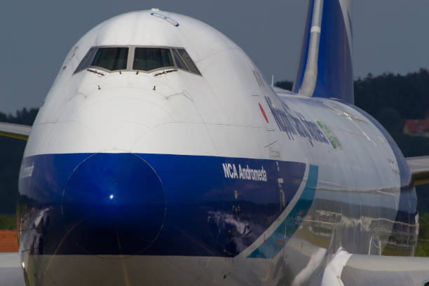 Cargo plane Boeing 747 of Nippon Cargo Airlines lining up the runway in Graz, Austria Graz, Austria - May 17, 2016: Huge cargo plane Boeing 747 of Nippon Cargo Airlines lining up the runway in Graz, Austria nippon cargo airlines photos stock pictures, royalty-free photos & images