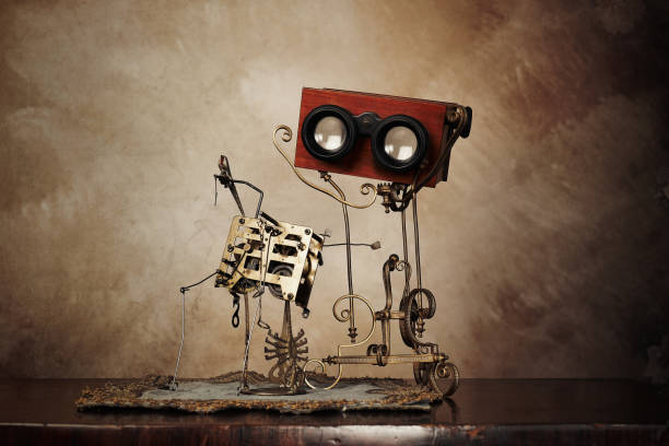 istock Stereoscope and mechanical clock gears over a wooden table 2167959370