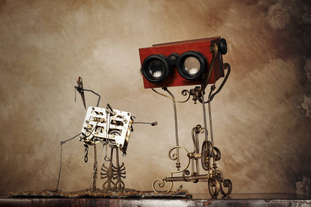 istock Stereoscope and mechanical clock gears over a wooden table 2167959372