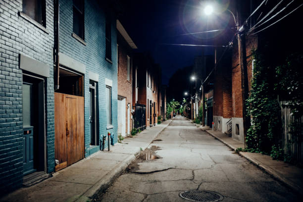 Dark alley in Le Plateau district. Montreal, Canada