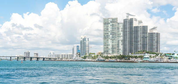 istock Miami skyline with skyscrapers and bridge over sea 2167971330