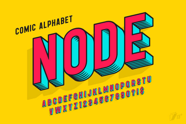 illustrations, cliparts, dessins animés et icônes de original 3d comical alphabet design, retro characters set. - taper à la machine