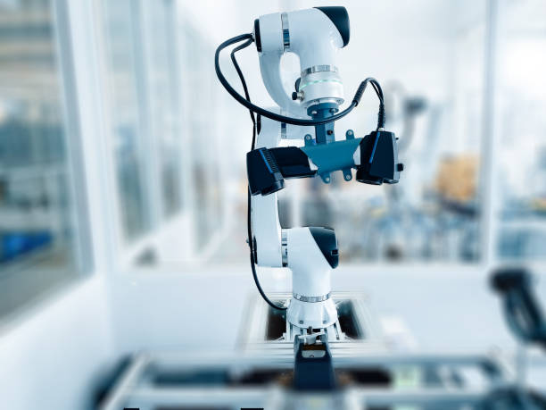 istock Robotic arm equipped with high-tech 3D scanner in an advanced manufacturing facility. 2167989503