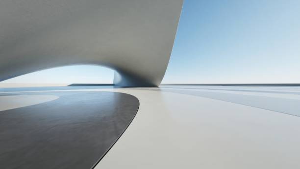 istock 3d render of abstract curve structure futuristic architecture with empty concrete floor 2167991201
