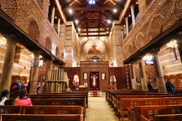 Cairo,Egypt,December 28,2019-Main altar hall of the Saints Sergius Church or Abu Serga Church,oldest coptic christian church in Cairo,Egypt where Joseph,Mary and the Infant Jesus rested per tradition
