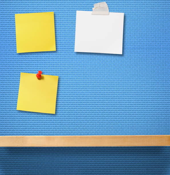 istock Blank yellow sticky note and blank note attached to a blue wall over the shelf 2167996397