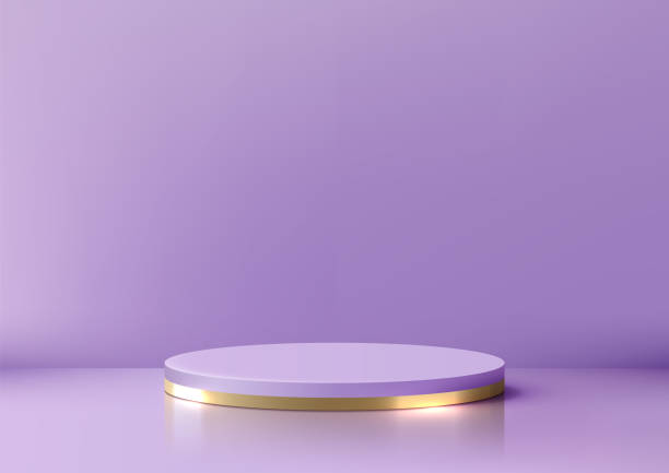 istock Podium 3D Circular Purple Scene with Gold Band, Minimalist Luxury Product Display Mockup for Showroom 2167996723