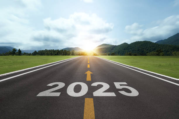 istock 2025 Goal plan action, Business target and growth strategy. New year resolution and challenge. 2025 on the road in the middle of asphalt road with at sunset forward and planning to the goal. 2168001104