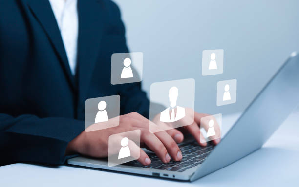 istock Businessman showing symbol with global customer network technology infrastructure on computer. 2168009217