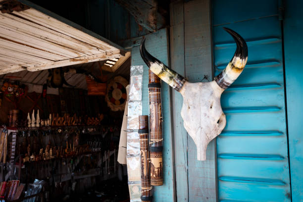 istock Souvenirs from Madagascar showcasing unique tribal crafts and artifacts on display at a local market in Antananarivo 2168010818