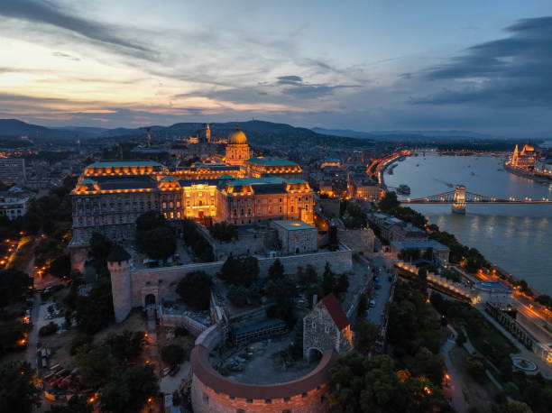 istock Budapest Hungary aerial view sunset night Szechenyi Chain Bridge 2168011038