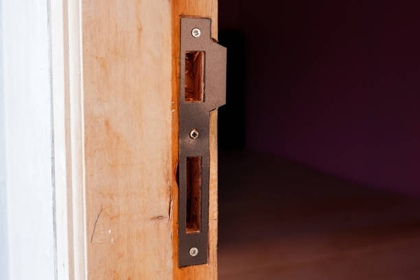 istock close up of a strike plate on a door 2168017835
