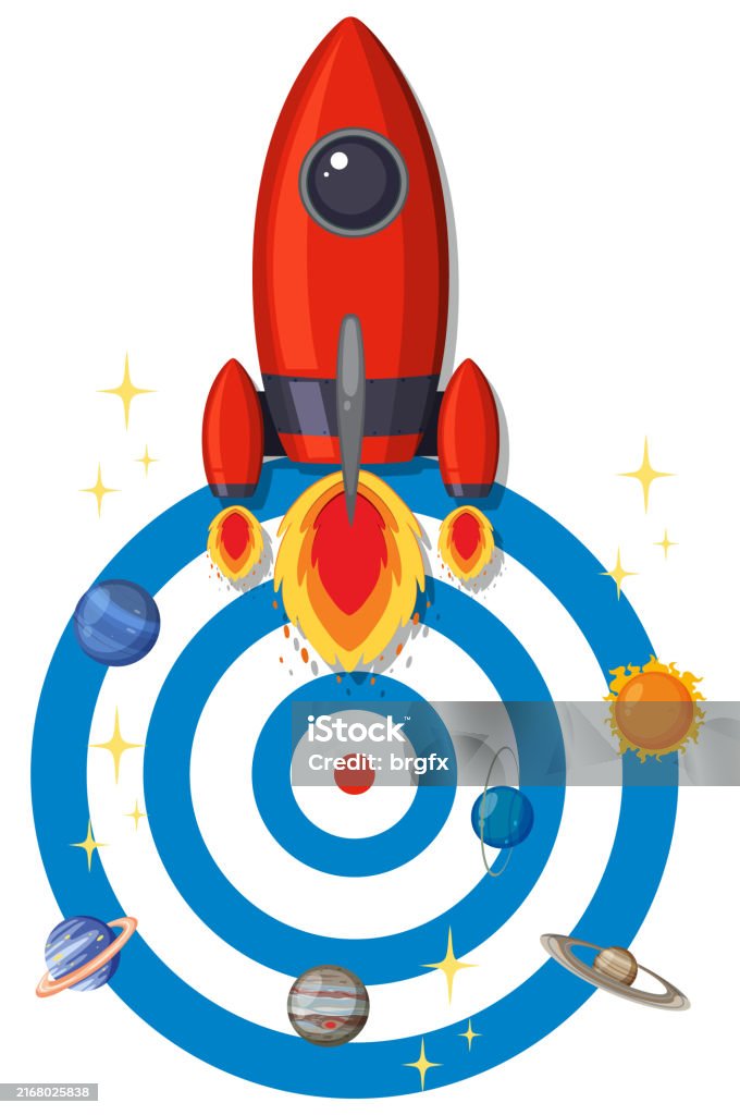 Rocket Targetx Rocket Aiming For A Target With Planets Around Stock Illustration ...
