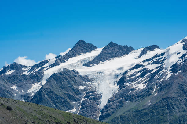 istock mountain landscape, view of sharp rock peaks with snowfields and glaciers 2168027030