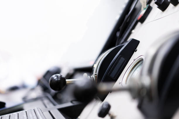istock Close-up of the lever on the electronic control panel, blurred light background 2168031561
