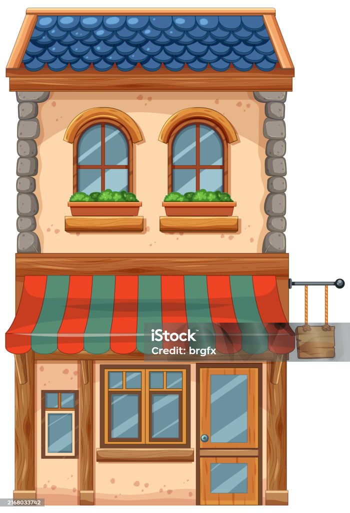 Storefront Windows Vector Colorful Storefront With Upper Windows And Awning Stock Illustration ...
