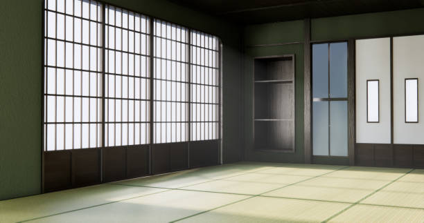 istock Empty wall design living room on tatami mat floor japan style 2168035213