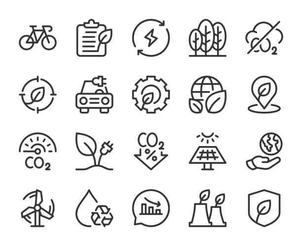 Net Zero & Carbon Neutrality - Line Icons Net Zero & Carbon Neutrality Line Icons Vector EPS File. persistent organic pollutants stock illustrations