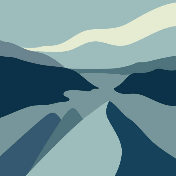 istock A minimalist, abstract landscape illustration in a contemporary art style, hand-drawn with nature scenery in blue tones 2168038390