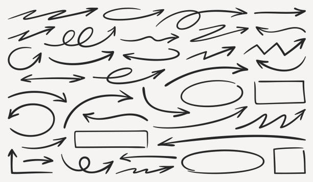 illustrations, cliparts, dessins animés et icônes de hand drawn arrows and frames - fleche