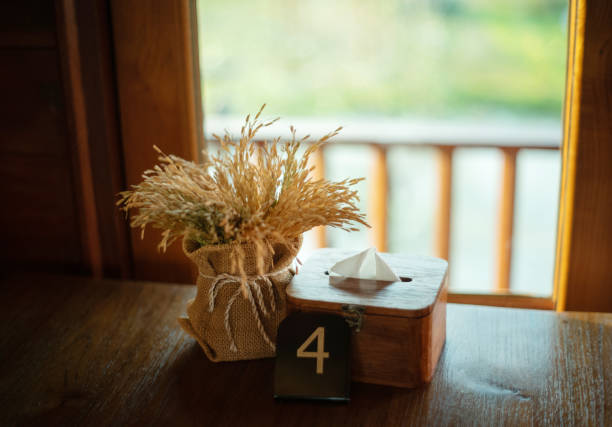 dry paddy in vase on blurred background.