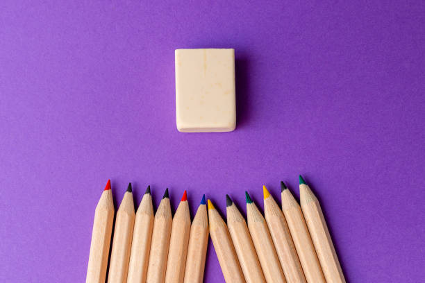 istock Colored multi-colored pencils on a purple background. back to school. Top view. 2168045741