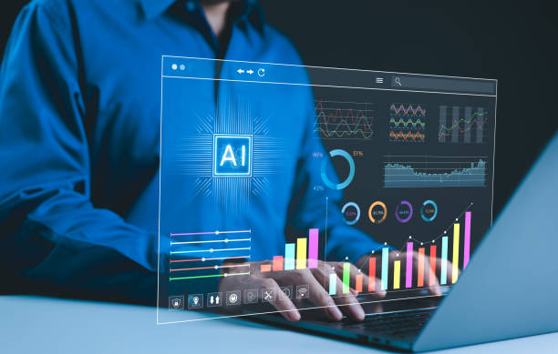 istock Analysis of enterprise data. Businessman use AI technology to analyze KPI data on futuristic digital interfaces. Screen displays graphs, dashboard charts, and performance metrics. Analyst marketing, 2168048374