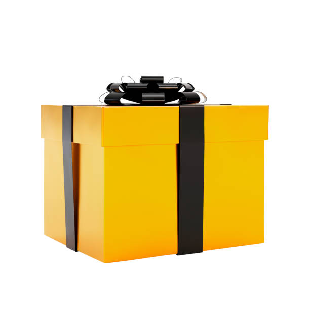 istock Halloween gift box with yellow and black colors on white background and copy space, 3d render. 2168048380