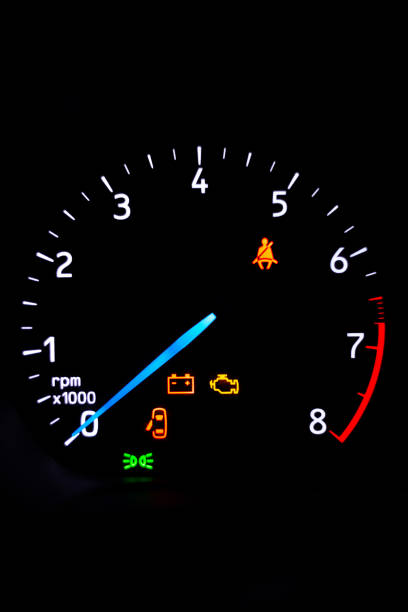 istock Car Tachometer with Warning Lights at Night 2168048902