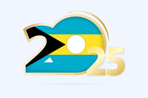 Year 2025 With The Bahamas Flag Pattern Stock Illustration - Download