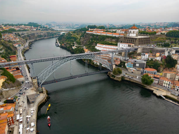 istock Drone view of the Dom Luis bridge and the Douro River 2168059642