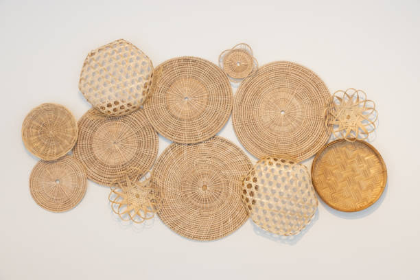 istock A wall hanging made of woven baskets and other items 2168060223