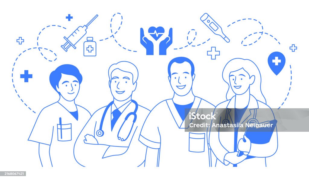 Illustration d’art au trait de travailleurs médicaux. - clipart vectoriel de Docteur libre de droits Illustration d’art au trait de travailleurs médicaux. - clipart vectoriel de Docteur libre de droits