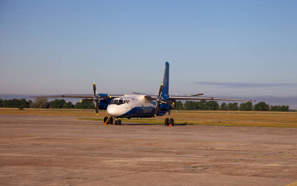 Ukrainian aircraft AN - 26 B. Plane Antonov AN-26b at airport. Ukrainian aircraft AN - 26 B. Plane Antonov AN-26b at airport. Ukraine, Kyiv - August 13, 2020 antonov an 26 stock pictures, royalty-free photos & images