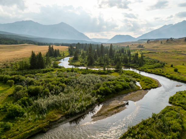 istock Aerial view of wild river flowing from mountains 2168083079